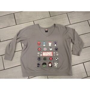 Marvel Avengers Holiday Sweatshirt Grey V-Neck Graphic Pullover Size 3 Plus